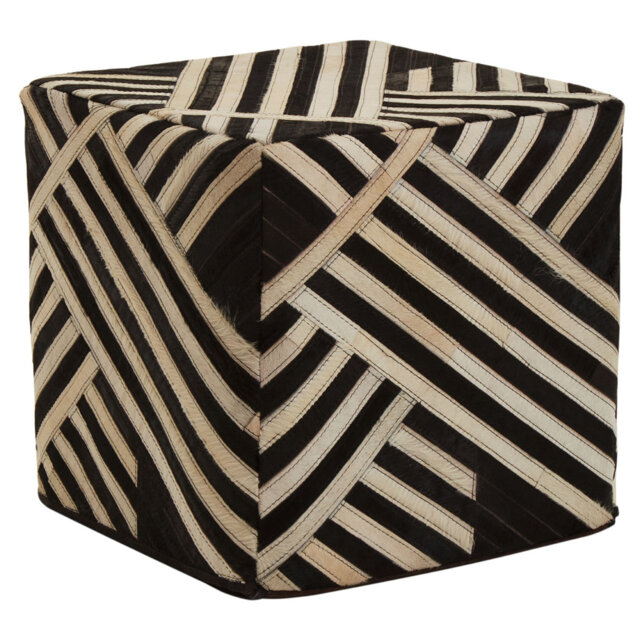 Fawne 40cm Wide Genuine Leather Square Abstract Pouffe Ottoman