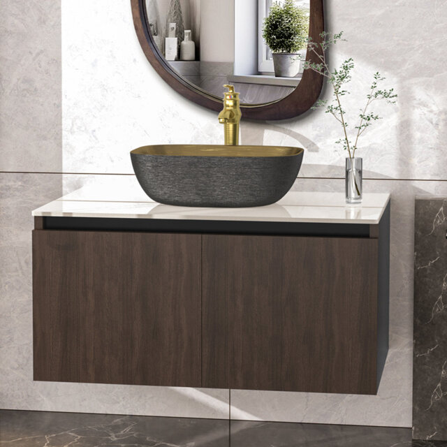 Ronique 80Cm Wall Mounted Single Bathroom Vanity Sink with Ceramic Basin, Faucet and Hoses