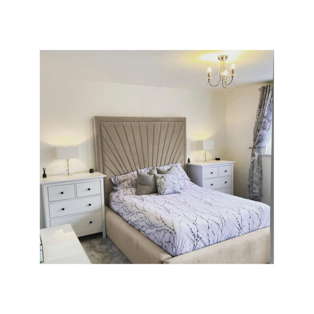 Odie Plush Velvet Upholstered Bed Frame - Sprung Slats, Padded Headboard