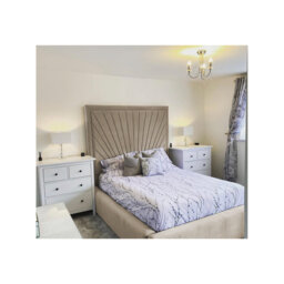 Odie Plush Velvet Upholstered Bed Frame - Sprung Slats, Padded Headboard