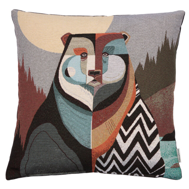 Mountain Bear Woven Cushion with Fibre Filler