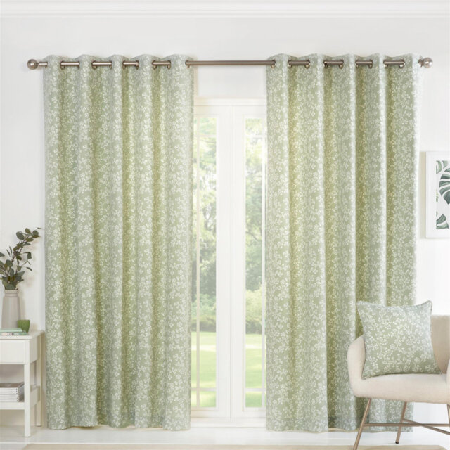 Sade Fully Lined Ready Made Floral Eyelet Curtains