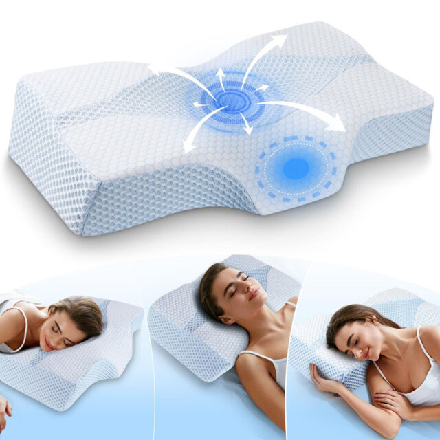 Memory Foam Neck Support Pillow for Pain Relief, Ergonomic Cervical Pillow with Washable Cover