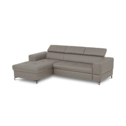 Tinos Genuine Leather Corner Sofa with Pull Out Bed with Storage and Adjustable Headrests