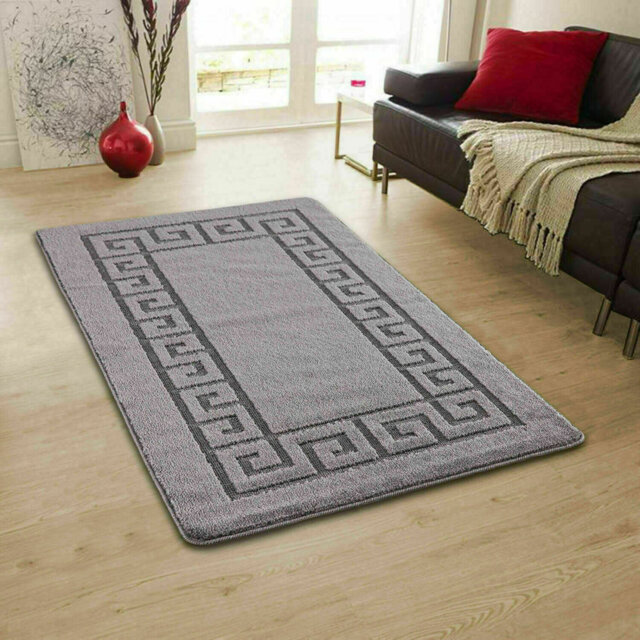 NON SLIP ROCCO PLAIN RUGS LIVING ROOM BEDROOM HALLWAY RUG /MAT/ RUNNER Dark-Grey