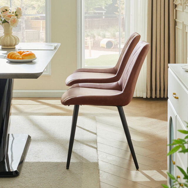 Dining Room Chairs Set Of 2,Faux Leather Kitchen Chairs With Metal Legs,Green