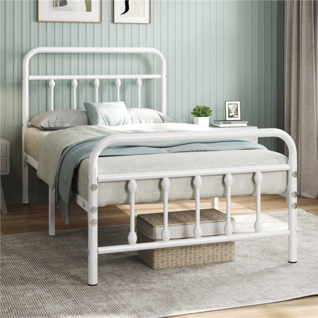 Metal Bed Frame with Vintage Headboard