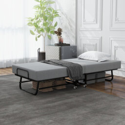 Folding Bed With Mattress, Portable Fold Up Bed For Adults, Space Saving Foldable Single Guest Bed On Wheels, 6Cm Thick Memory Foam Mattress And Metal