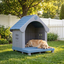 Dog House Outdoor For Medium To Large Dogs With Porch - Waterproof Plastic Pet Shelter, All-weather Insulated Dog Kennel, Easy No-tools Assembly