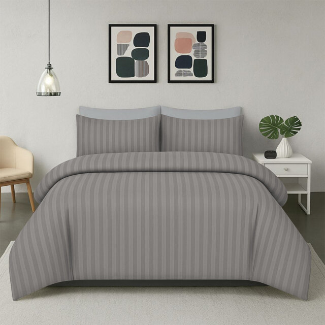Haffa Microfiber Striped Duvet Cover Set with Pillowcases Included