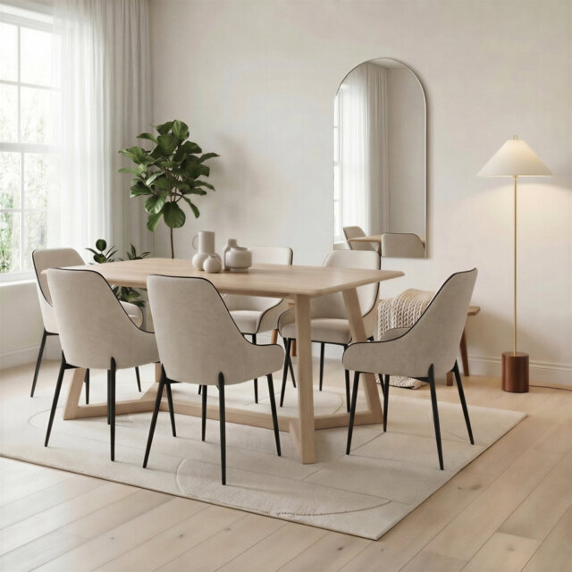 Beda Rectangular Rubberwood Dining Table With Ophelia Chairs - Farmhouse Style