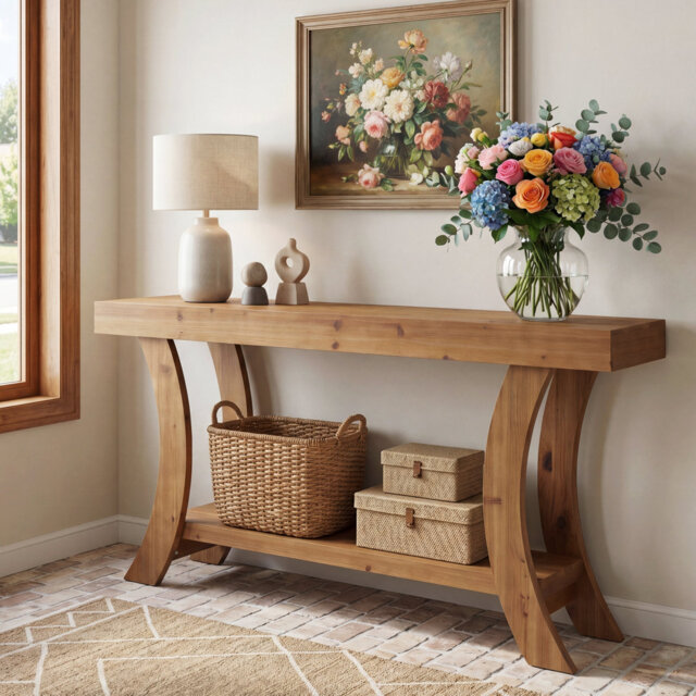 160 cm W Solid Wood Top Console Table