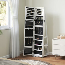 HOMCOM 360° Swivel Jewellery Cabinet Full Length Mirror with Storage White