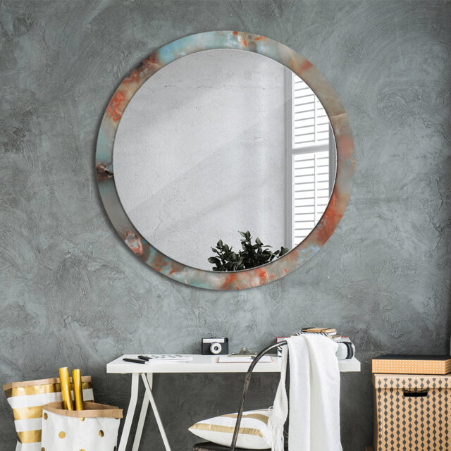 Huldar Round Glass Framed Wall Mounted Accent Mirror in Orange/Blue