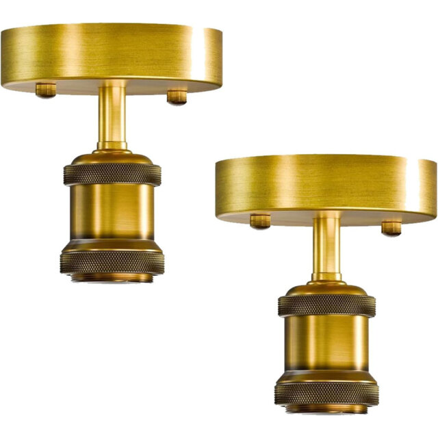 2 Pack of Single Head Fully Earth Ceiling Light Retro Flush Mount E27 Lamp Holder Sconce Chandeliers Pendent Set for Living Room Dining Room
