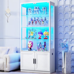 "67"" Display Cabinet with Glass Doors, 4-Tier Curio Cabinet with 2 Removable Glass Shelves"