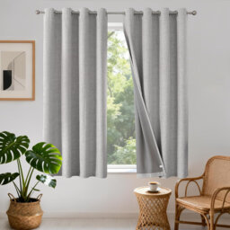 52×63in 2 Panel Linen Textured 100% Blackout Eyelet Curtains, Thermal Insulated Coated Short Drapes
