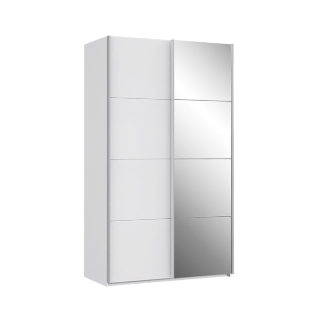 2 Door Sliding White Wardrobe with mirror and shelves