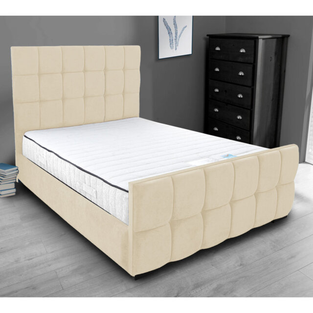 Merricks Contemporary Velvet Upholstered Bed Frame - Padded Headboard, Sprung Slats