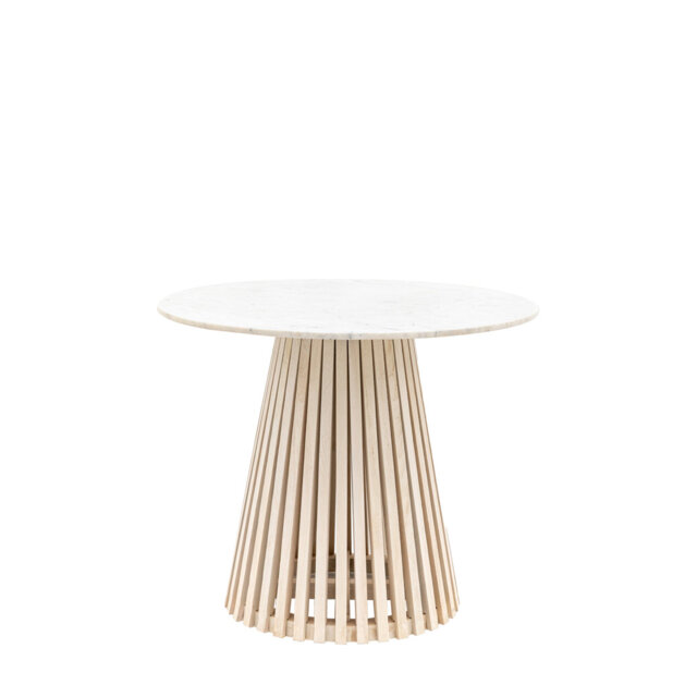 Ozias Round Marble Top Solid Wood Base Dining Table