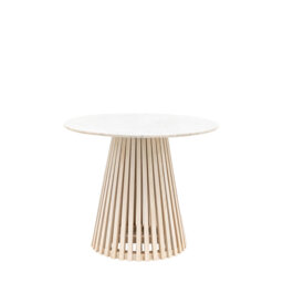Ozias Round Marble Top Solid Wood Base Dining Table