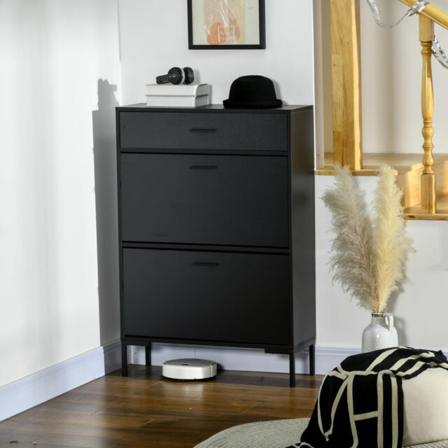 3-Drawer Shoe Cabinet With Adjustable Shelf For 12 Pairs Of Shoes, Narrow Shoe Storage Cabinet With 2 Flip Doors For Hallway, Entryway