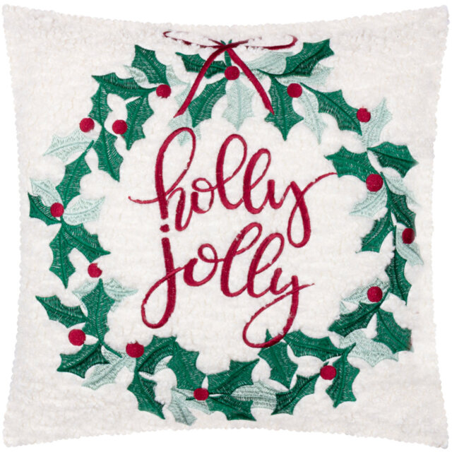 Holly Wreath Beige Square Throw