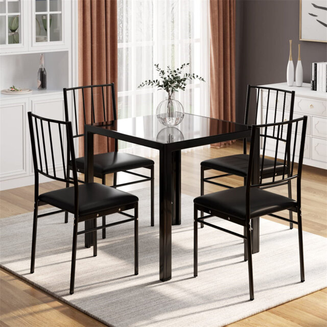 Dorrien Glass Top Metal Base Dining Table