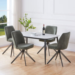 Aspen Gloss White Sintered Stone Rectangular Table with 4 Swivel Upholstered Fabric Chairs - Modern Dining Set