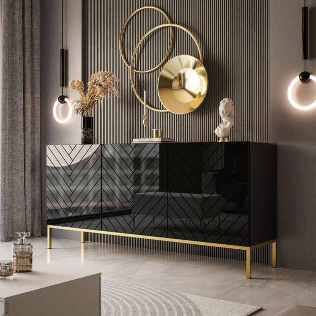 Sideboard SANTILE on golden legs, high gloss