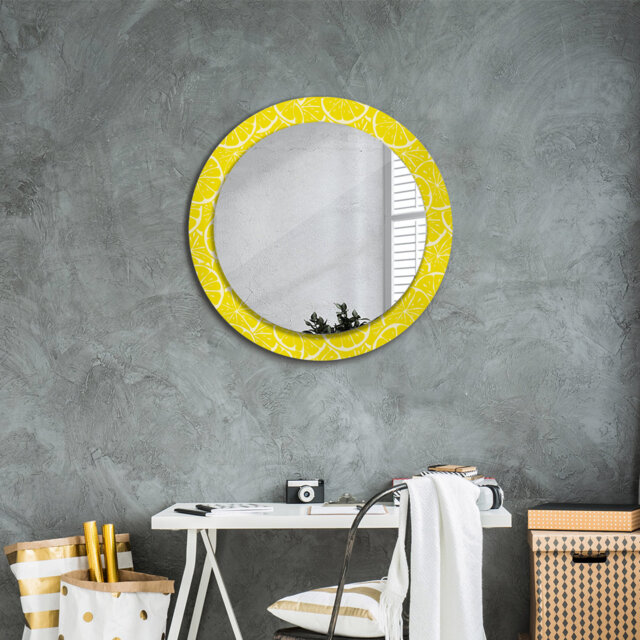Huldar Round Glass Framed Wall Mounted Accent Mirror in Yellow