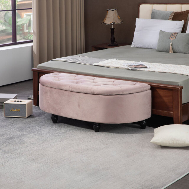 HOMCOM Semi Circle Ottoman Storage Bench Tufted