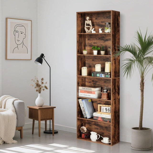 6-Shelf Bookcase, with Heavy-Duty MDF Construction, Tool-Free Assembly, Modern Open Design Multi-Functional Shelving Unit for Home Office/Living Room/