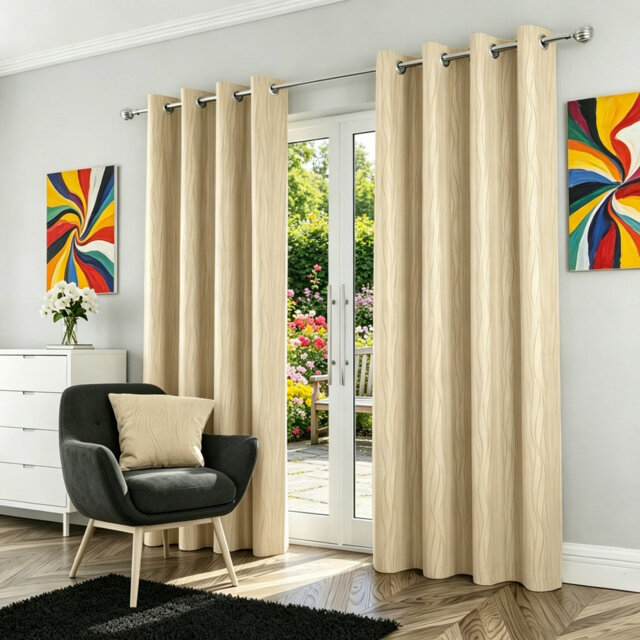 Summer Cooling Thermal Blockout Eyelet Curtains, Full Sun Block Heat Insulated Noise Reducing Energy Efficient Drapes for Lounge & Bedroom, Crream, W1