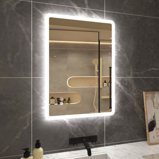 Bathroom LED Mirror With Dimmable 3 Color Lighting, Anti-fog Function, Touch Sensor, Horizontal/Vertical Wall Mounted,IP54