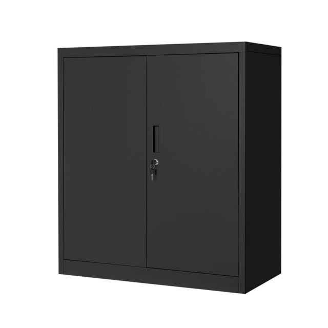 Metal Storage Cabinet with Locking Doors and 2 Adjustable Shelves, Lockable Filing Cabinets Locker Floor Standing Sideboard Storage Cupboard for Home