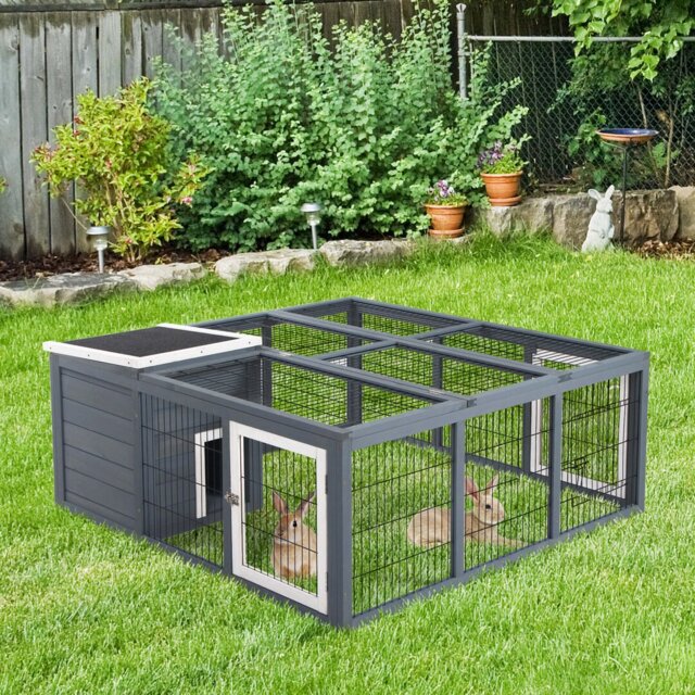Hickey Rabbit Hutch Outdoor with Openable Top 123 x 120 x 52cm Dark Grey
