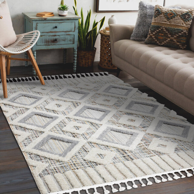 Diamond Gray / Yellow Berber Shaggy Rug