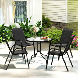 Outsunny 5-Piece Steel Patio Set with Dark Grey Glass-Top Table - Durable Outdoor Dining Furniture for Garden or Backyard