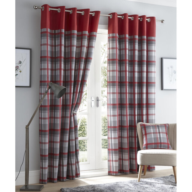 Earlton Orleans Curtains Check Striped Fully Lined Eyelet Ring Top Curtains