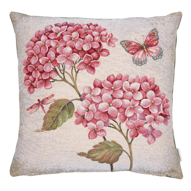 Hydrangeas Pink Woven Cushion with Fibre Filler