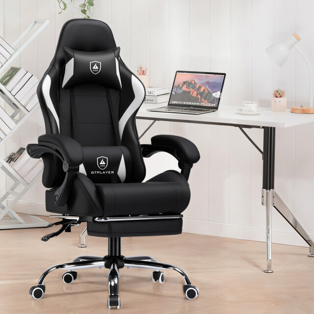 Gaming Chair, Computer Chairs With Footrest, Headrest And Lumbar Support Height Adjustable Ergonomic 360°-Swivel Pc Chair