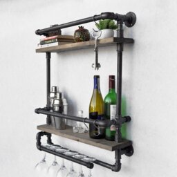 Hopedale 2 -Piece Solid Wood Industrial Pipe Shelves