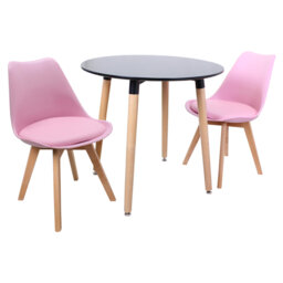 Todmorden 2 Person Dining set - a Round Plastic Dining Table with Wooden Legs and a Set of 2 Faux Leather Cushion Padded Dining Chairs for Dining Room