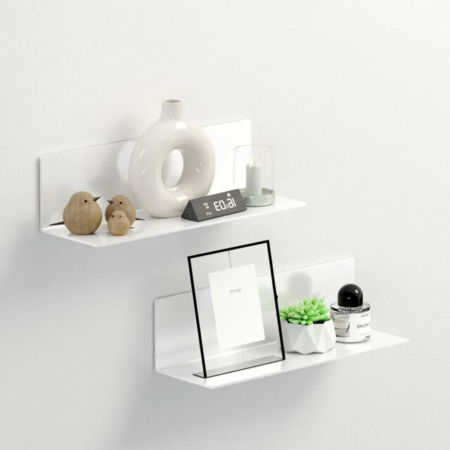 Wall Shelf, White, No Drilling, Set of 2 Shelves, No Drilling, Self-Adhesive Shelves