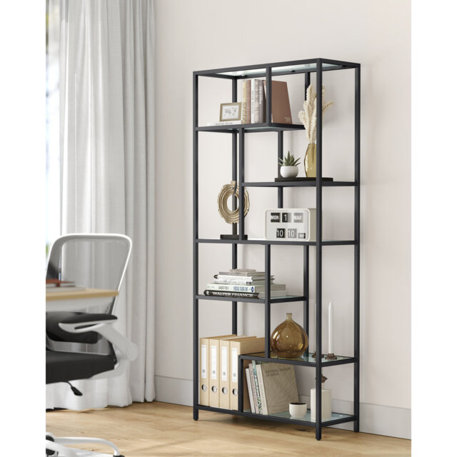 Bookshelf, 6-Tier Tall Bookcase, Plant Stand, Display Shelf, 30 X 80 X 180 Cm, Tempered Glass, For Study, Office, Living Room, Bedroom, Kitchen, Simpl