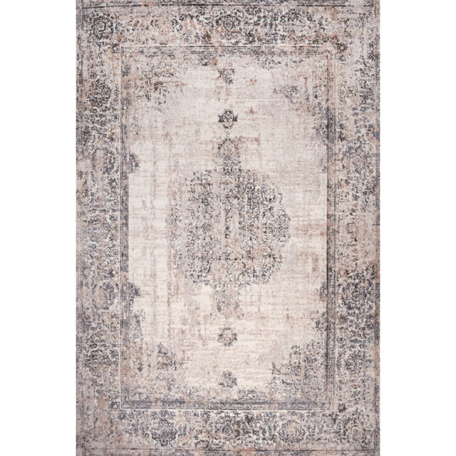 Lorenz Vintage Persian Medallion White & Beige Modern Area Rug Soft Polyester Pile with Cotton Blend Backing Style Carpet