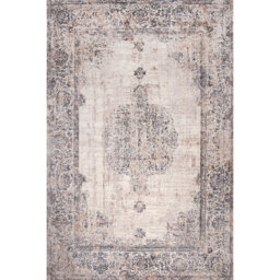 Lorenz Vintage Persian Medallion White & Beige Modern Area Rug Soft Polyester Pile with Cotton Blend Backing Style Carpet