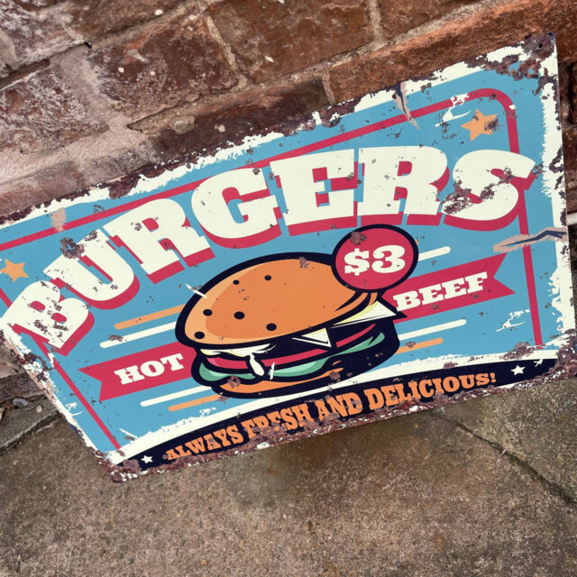 Burger Take Away Food Metal Retro Wall DÃ©cor