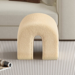 Teddy Fleece Ottoman, 45cm Arched Footstool, Boho Accent Stool for Living Room/Bedroom